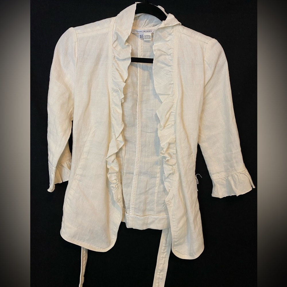ZARA Woman white linen tie up top